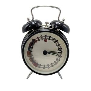 Rare Vintage Train On Tracks Animated 2 Bell Alarm Clock